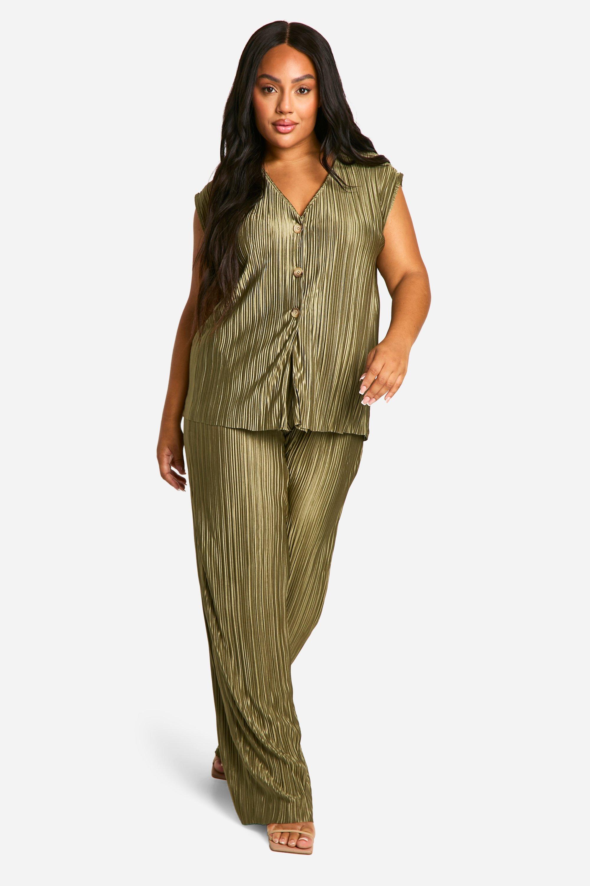 Plus Plisse Waistcoat Trouser Wide Leg Co Ord boohoo